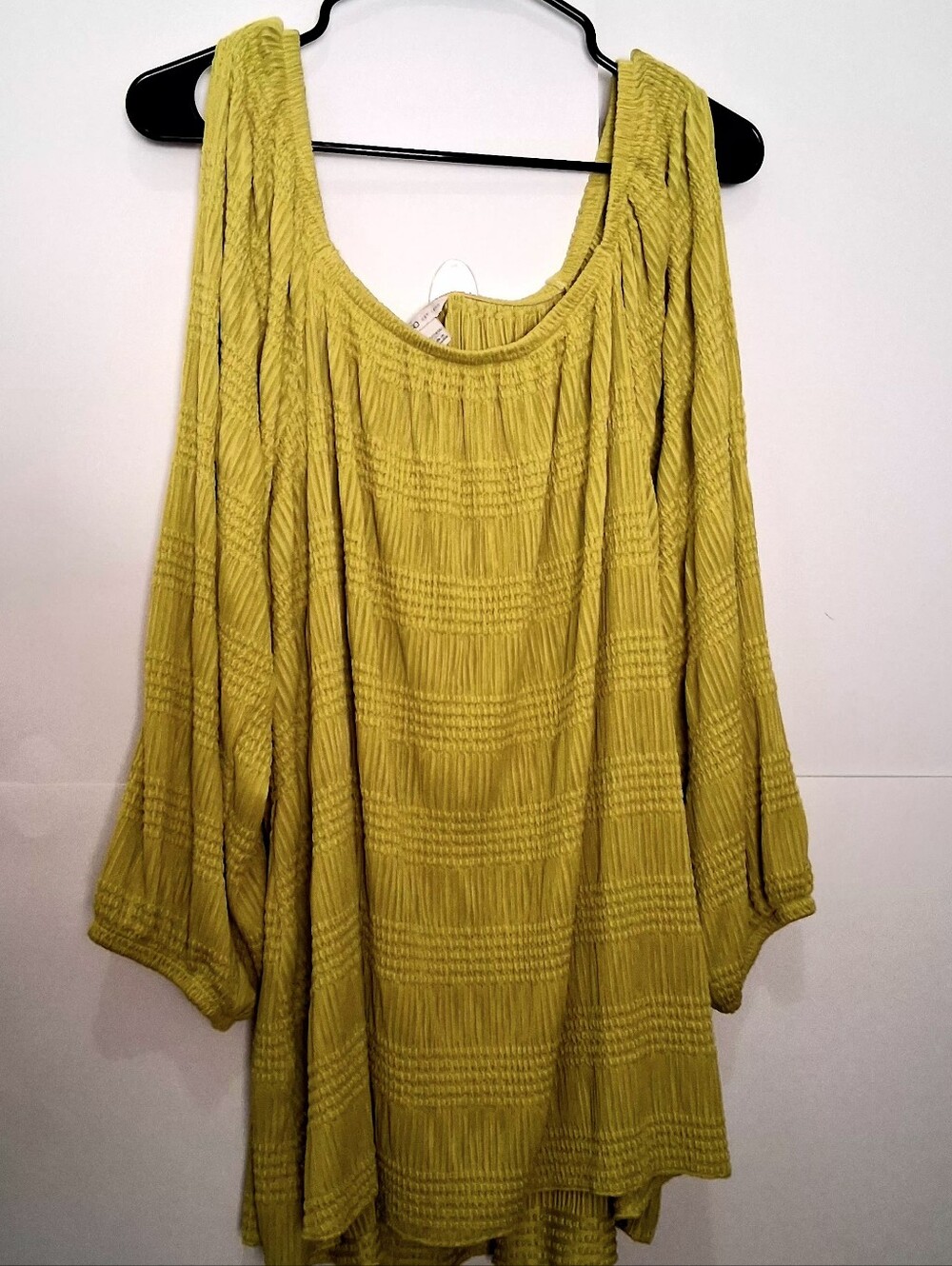 CATO Lime Green Boho Tunic Top Size 22/24W Fit 3X Open Shoulder Design